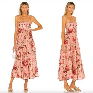ZIMMERMANN Cassia Floral Print Bandeau Linen Midi Dress